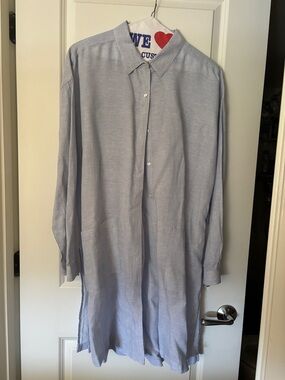 Jones New York Pale Blue Longline Button-Down Shirt